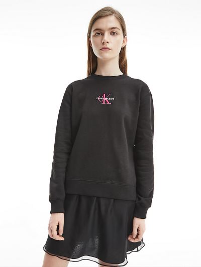 Calvin Klein Ruhák HU986291 | Calvin Klein Embroidered Logo Női Pulóver Fekete / Rózsaszín
